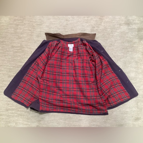 Talbots Classic Purple barn coat with brown leather collar and flannel lining - Picture 4 of 11